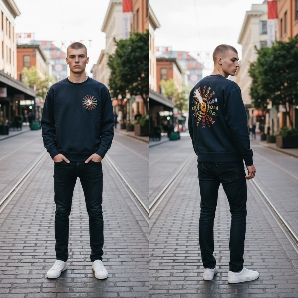 Scotch & Soda Mens Navy Blue‎ Embroidered Polar Bear Crewneck Sweatshirt